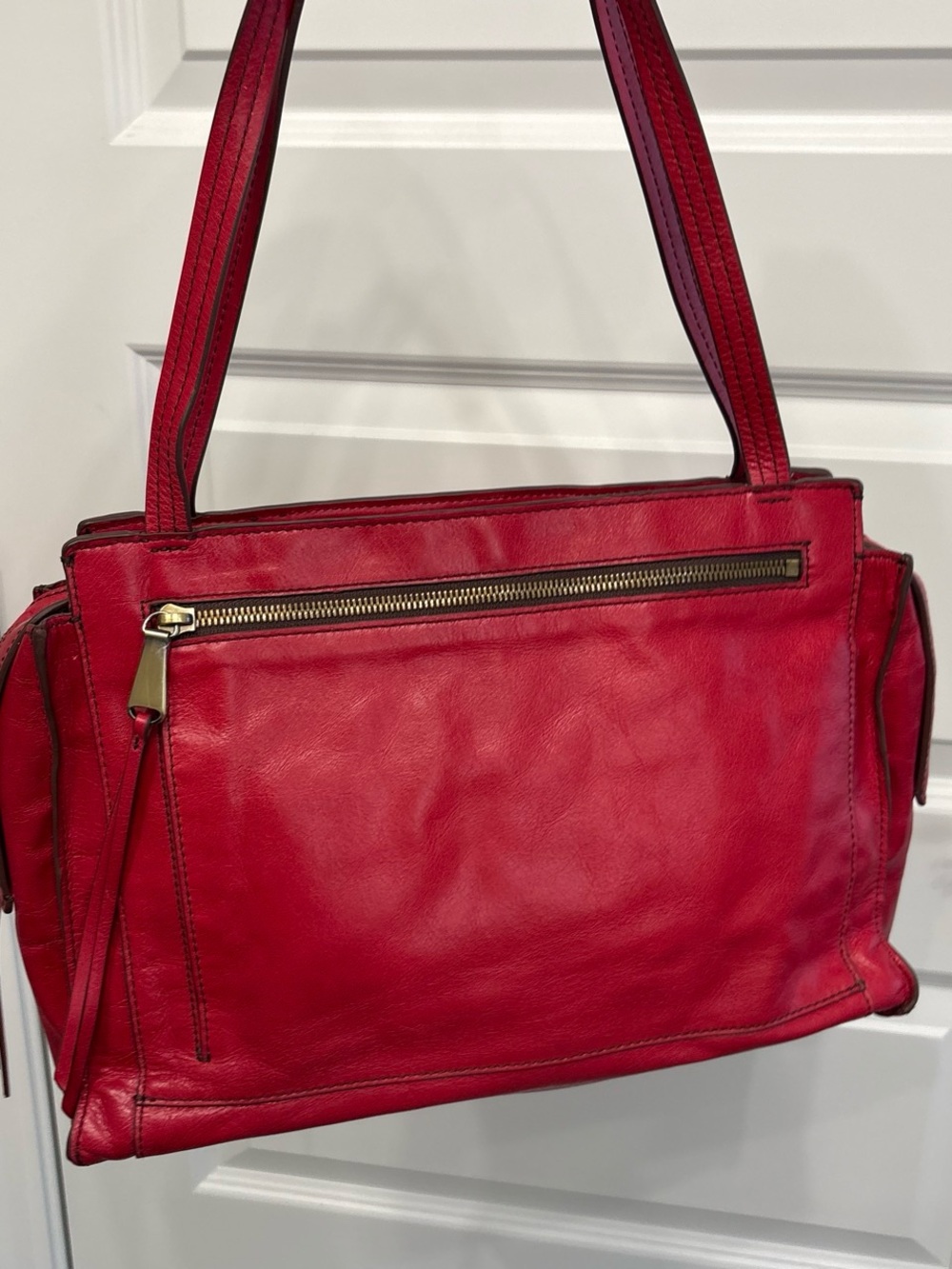 HOBO Red Leather Shoulder Bag with Front Zip